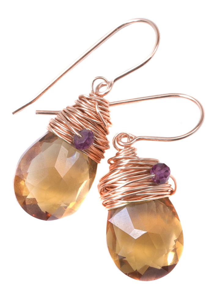 Spyglass Designs Wire Wrapped Earrings created with Imperial Yellow Topaz Crystal from Swarovski ® 14k Solid Gold or Sterling Silver Dangles