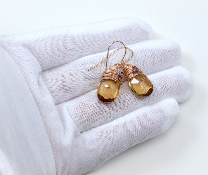 Spyglass Designs Wire Wrapped Earrings created with Imperial Yellow Topaz Crystal from Swarovski ® 14k Solid Gold or Sterling Silver Dangles