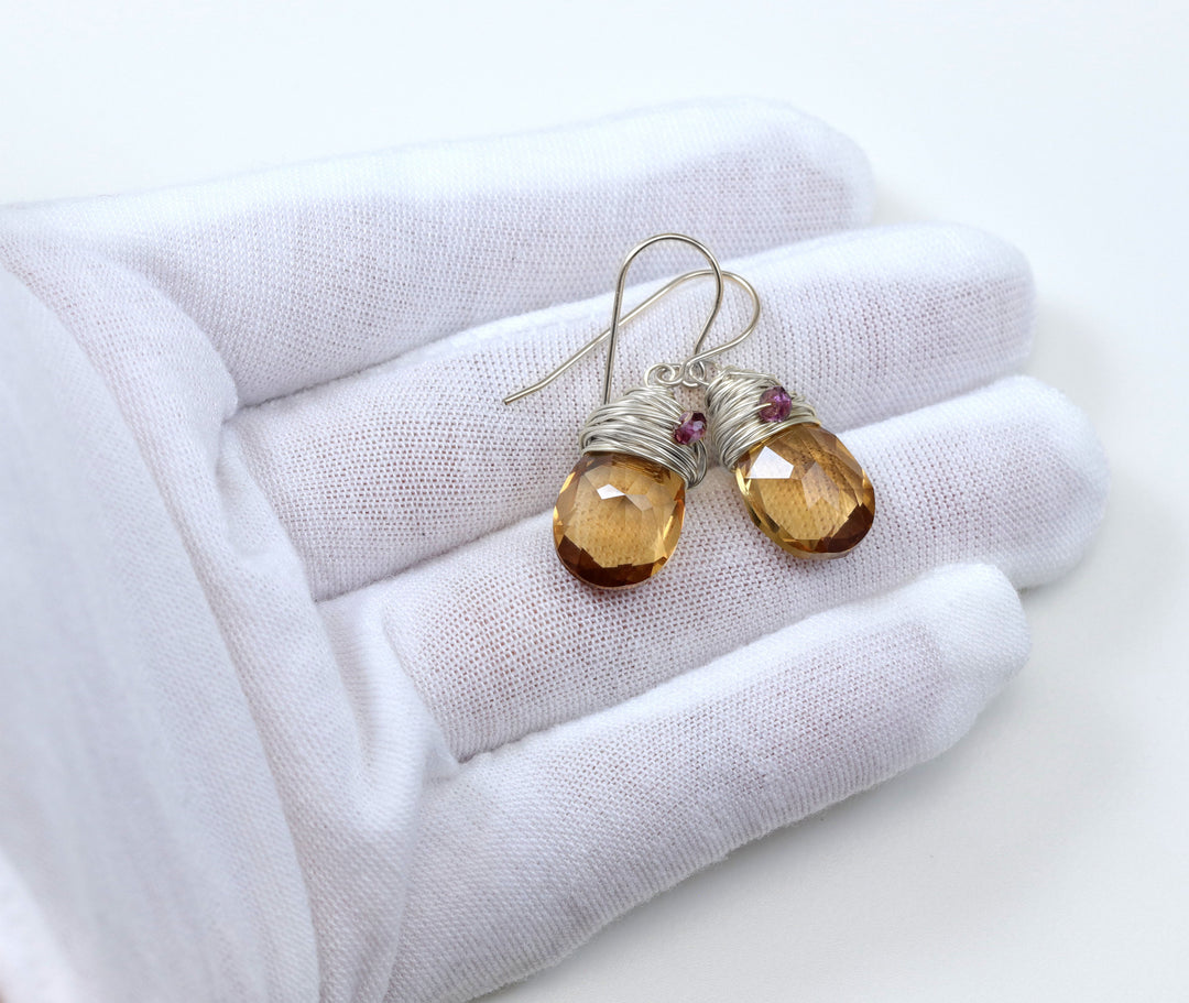 Spyglass Designs Wire Wrapped Earrings created with Imperial Yellow Topaz Crystal from Swarovski ® 14k Solid Gold or Sterling Silver Dangles
