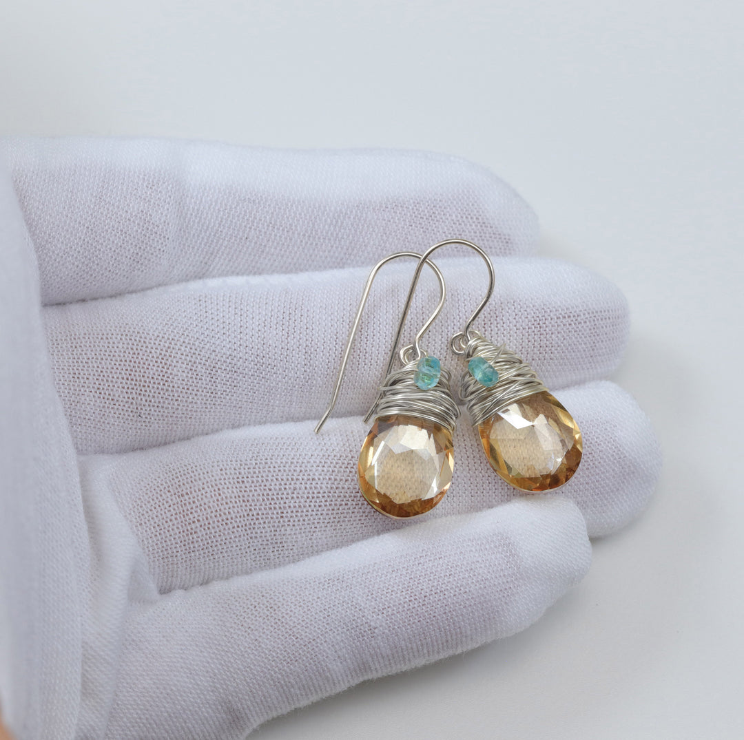 Spyglass Designs Wire Wrapped Earrings created with Imperial Yellow Topaz Crystal from Swarovski ® 14k Solid Gold or Sterling Silver Dangles