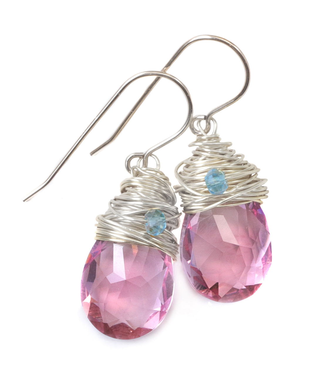 Spyglass Designs Wire Wrapped Earrings created with Pink Sapphire Crystals from Swarovski ® 14k Solid Gold or Sterling Silver Dangles Drops