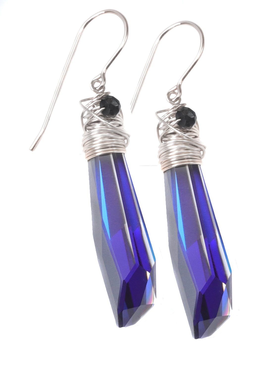 Spyglass Designs Wire Wrap Earrings created with Bermuda Blue Sapphire Crystals from Swarovski ® 14k Solid Gold or Sterling Silver Dangle 2 