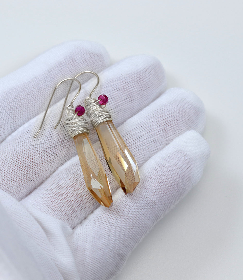 Spyglass Designs Wire Wrap Earrings created with Imperial Yellow Topaz Crystals from Swarovski ® 14k Solid Gold or Sterling Silver Dangle 2 