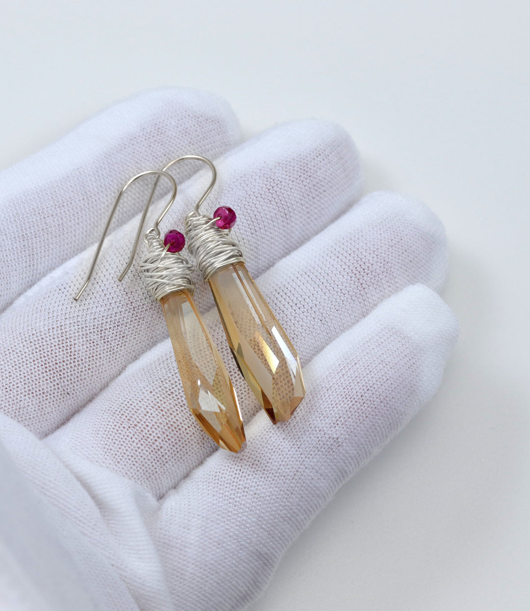 Spyglass Designs Wire Wrap Earrings created with Imperial Yellow Topaz Crystals from Swarovski ® 14k Solid Gold or Sterling Silver Dangle 2 