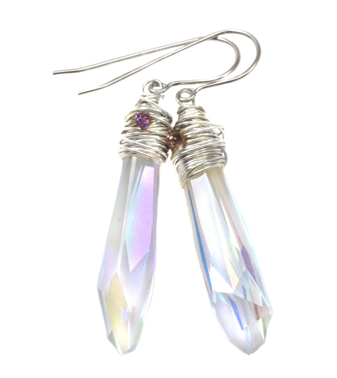 Spyglass Designs Wire Wrapped Earrings created with Clear AB Crystals from Swarovski ® 14k Solid Gold or Sterling Silver Dangles 2 Inch