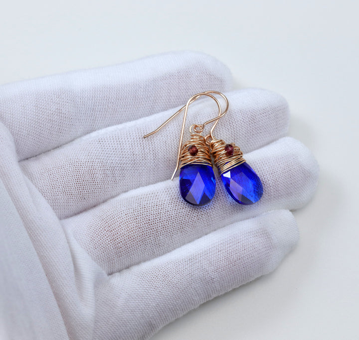 Spyglass Designs Wire Wrapped Earrings created with Blue Majestic Crystals from Swarovski ® 14k Solid Gold or Sterling Silver Dangles