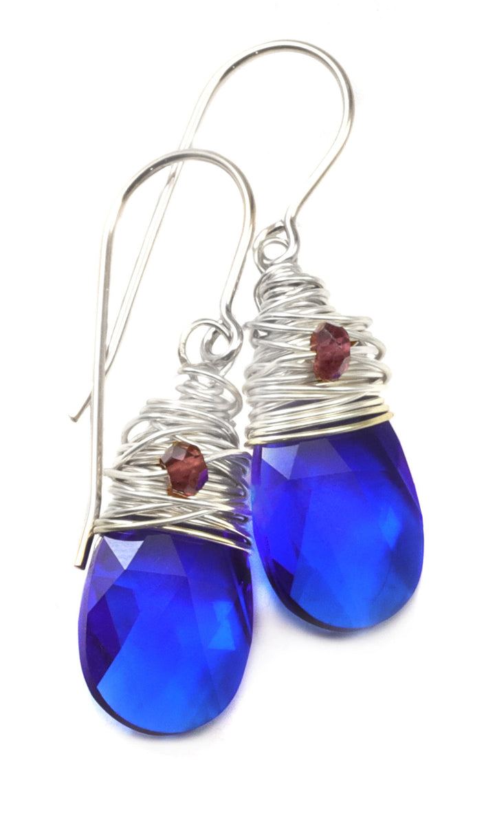 Spyglass Designs Wire Wrapped Earrings created with Blue Majestic Crystals from Swarovski ® 14k Solid Gold or Sterling Silver Dangles