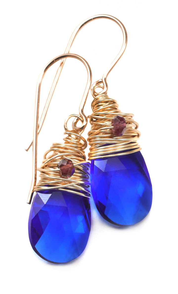Spyglass Designs Wire Wrapped Earrings created with Blue Majestic Crystals from Swarovski ® 14k Solid Gold or Sterling Silver Dangles