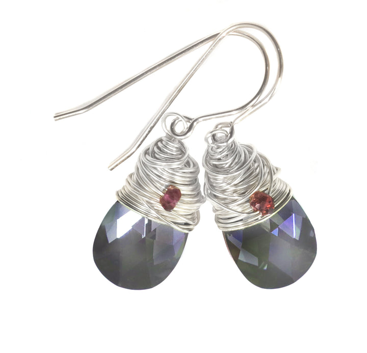 Spyglass Designs Wire Wrapped Earrings created with Silvery Black Crystals from Swarovski ® 14k Solid Gold or Sterling Silver Dangles 