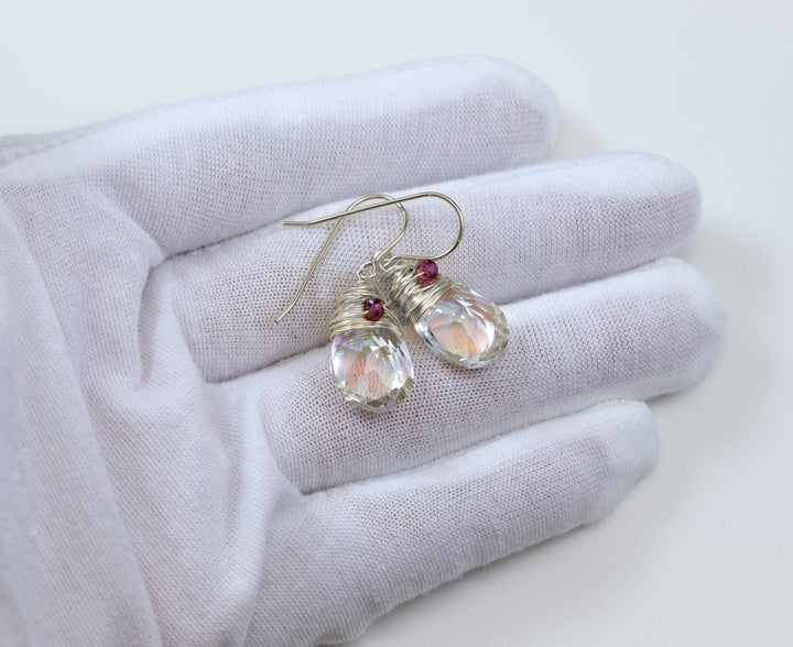 Spyglass Designs Wire Wrapped Earrings created with Clear Shimmery Crystals from Swarovski ® 14k Solid Gold or Sterling Silver Dangles