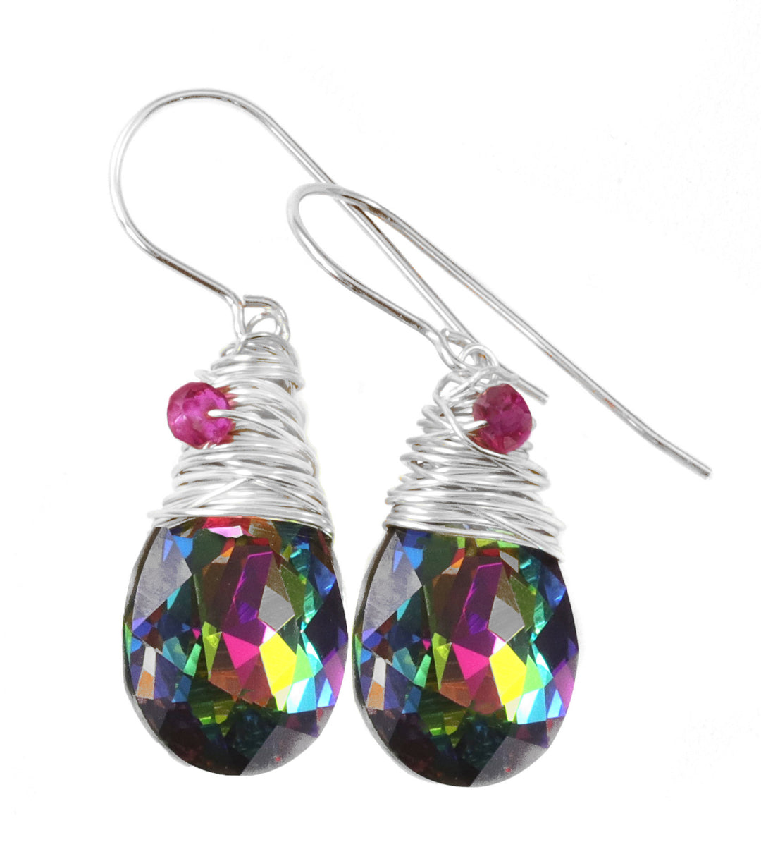 Spyglass Designs Wire Wrap Earrings created with Multi Rainbow Color Dark Crystals from Swarovski ® 14k Solid Gold or Sterling Silver Dangle