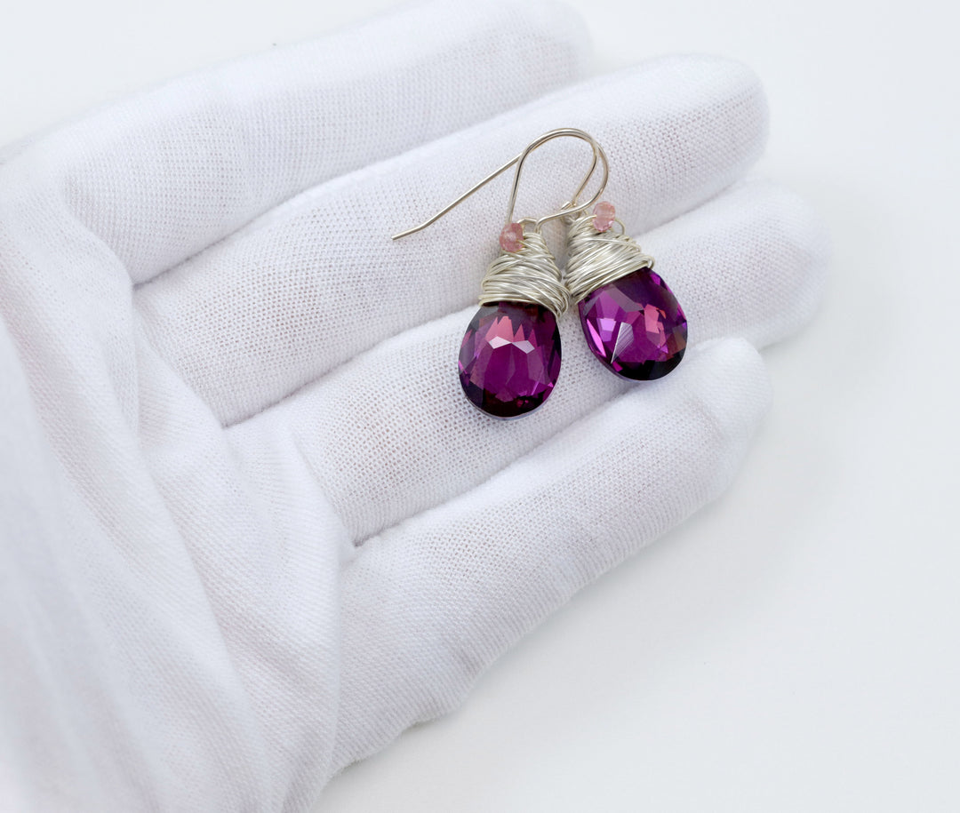 Spyglass Designs Wire Wrapped Earrings created with Purple Amethyst Crystals from Swarovski ® 14k Solid Gold or Sterling Silver Dangles