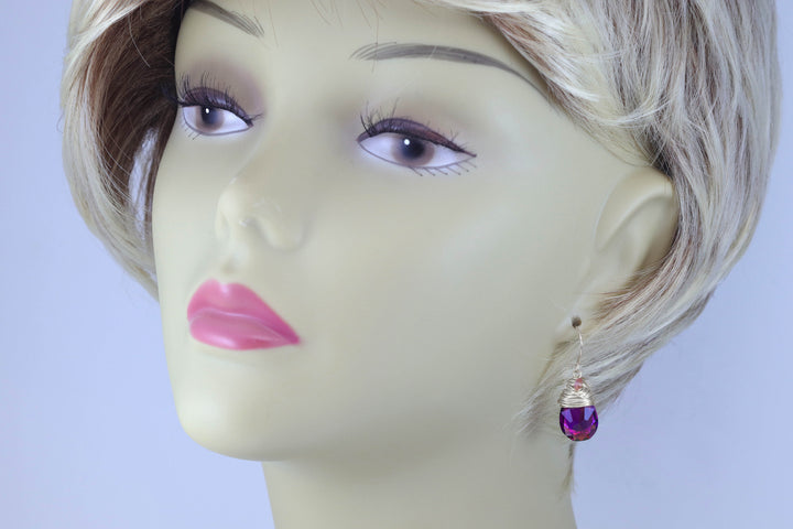 Spyglass Designs Wire Wrapped Earrings created with Purple Amethyst Crystals from Swarovski ® 14k Solid Gold or Sterling Silver Dangles