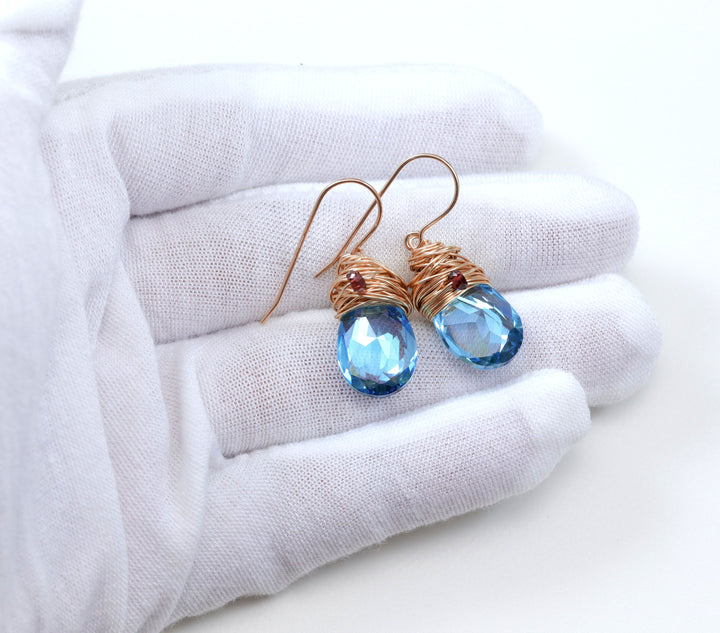 Spyglass Designs Wire Wrapped Earrings created with Aqua Aquamarine Blue Crystals from Swarovski ® 14k Solid Gold or Sterling Silver Dangles