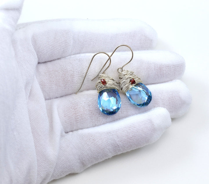 Spyglass Designs Wire Wrapped Earrings created with Aqua Aquamarine Blue Crystals from Swarovski ® 14k Solid Gold or Sterling Silver Dangles