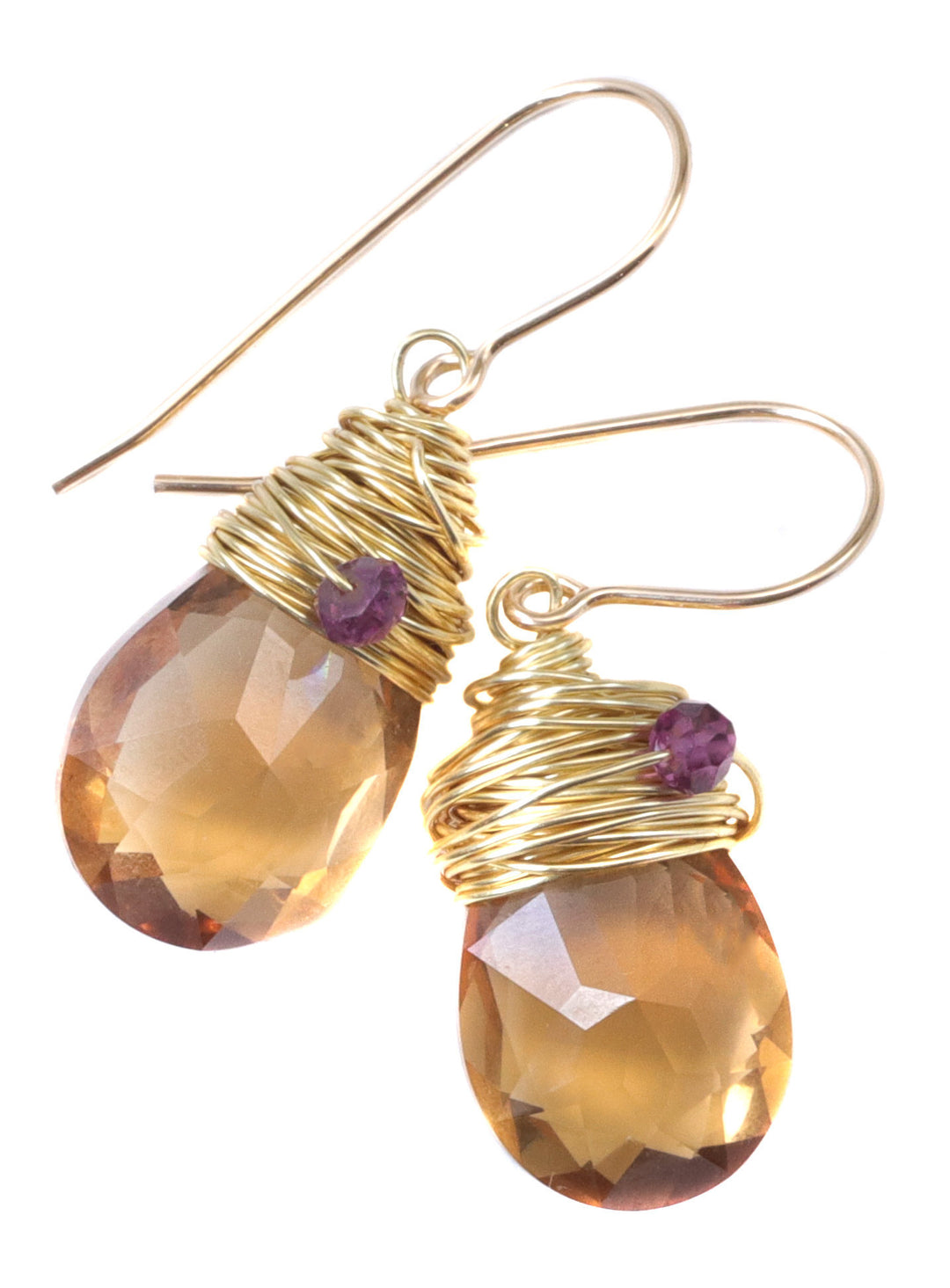 Spyglass Designs Wire Wrapped Earrings created with Imperial Yellow Topaz Crystal from Swarovski ® 14k Solid Gold or Sterling Silver Dangles