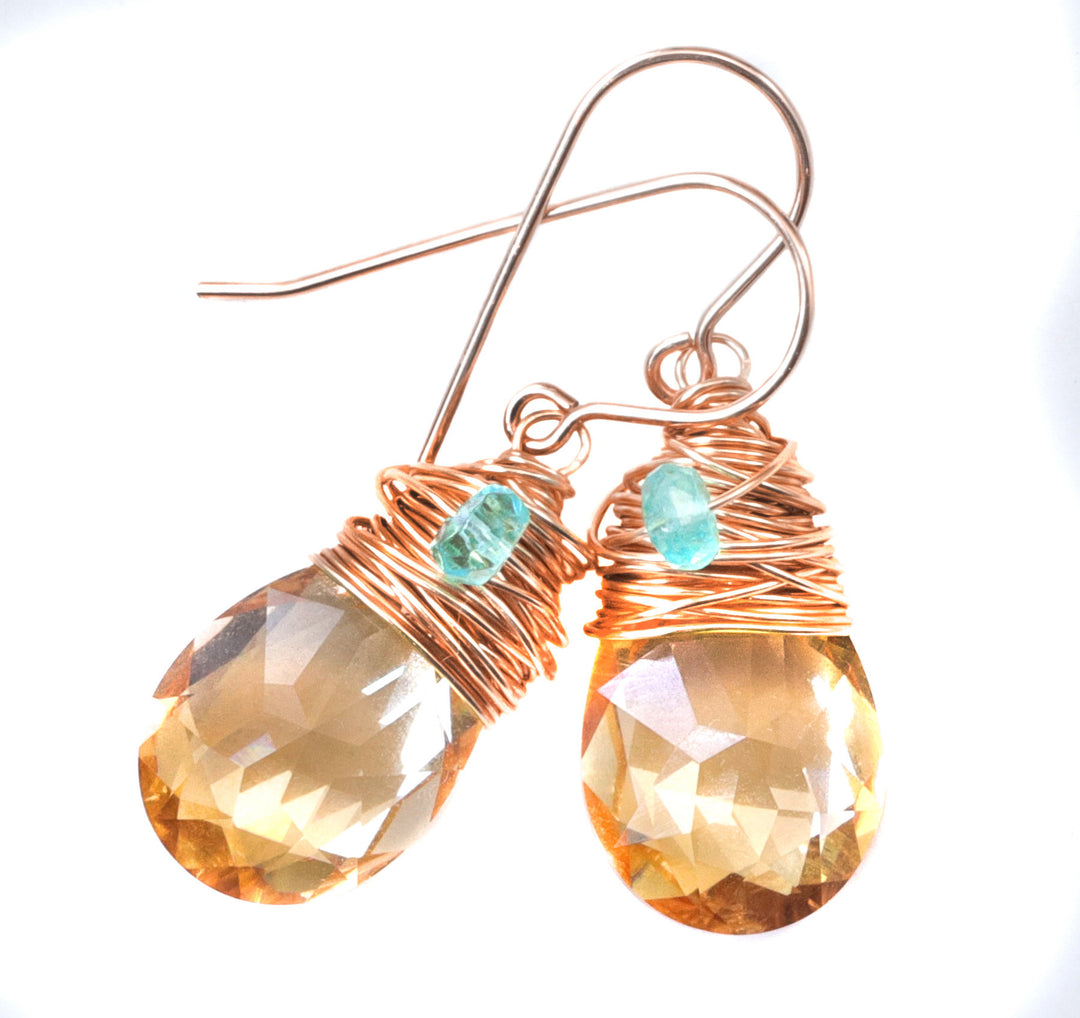 Spyglass Designs Wire Wrapped Earrings created with Imperial Yellow Topaz Crystal from Swarovski ® 14k Solid Gold or Sterling Silver Dangles