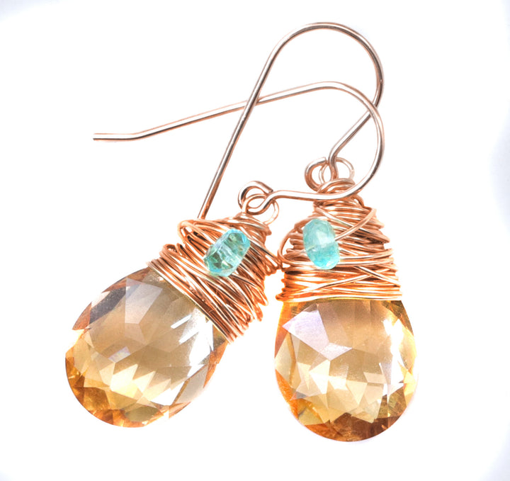 Spyglass Designs Wire Wrapped Earrings created with Imperial Yellow Topaz Crystal from Swarovski ® 14k Solid Gold or Sterling Silver Dangles