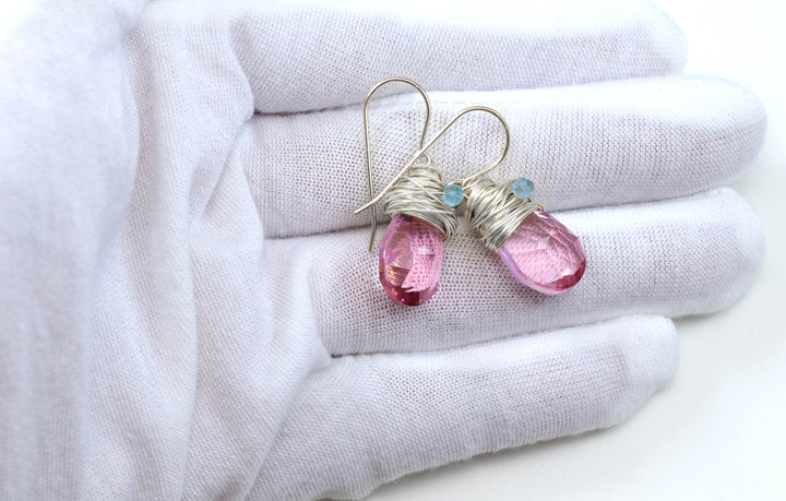 Spyglass Designs Wire Wrapped Earrings created with Pink Sapphire Crystals from Swarovski ® 14k Solid Gold or Sterling Silver Dangles Drops