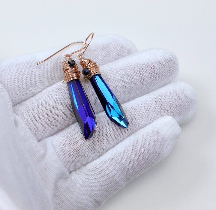 Spyglass Designs Wire Wrap Earrings created with Bermuda Blue Sapphire Crystals from Swarovski ® 14k Solid Gold or Sterling Silver Dangle 2 
