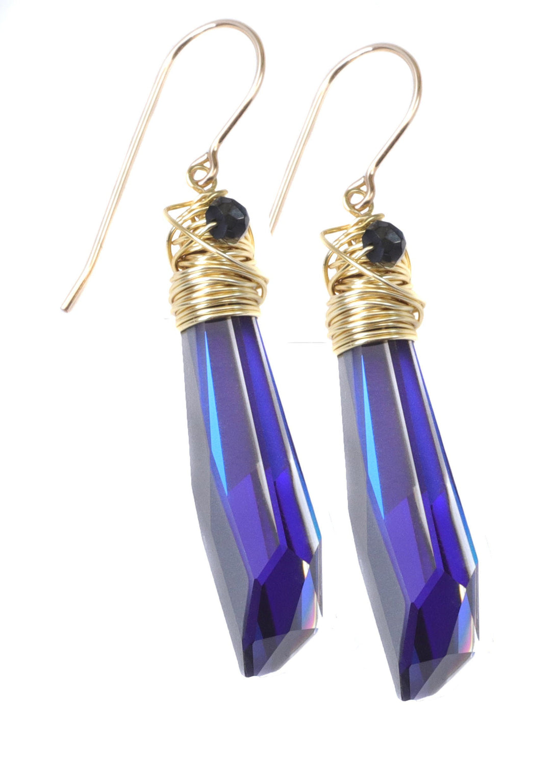 Spyglass Designs Wire Wrap Earrings created with Bermuda Blue Sapphire Crystals from Swarovski ® 14k Solid Gold or Sterling Silver Dangle 2 