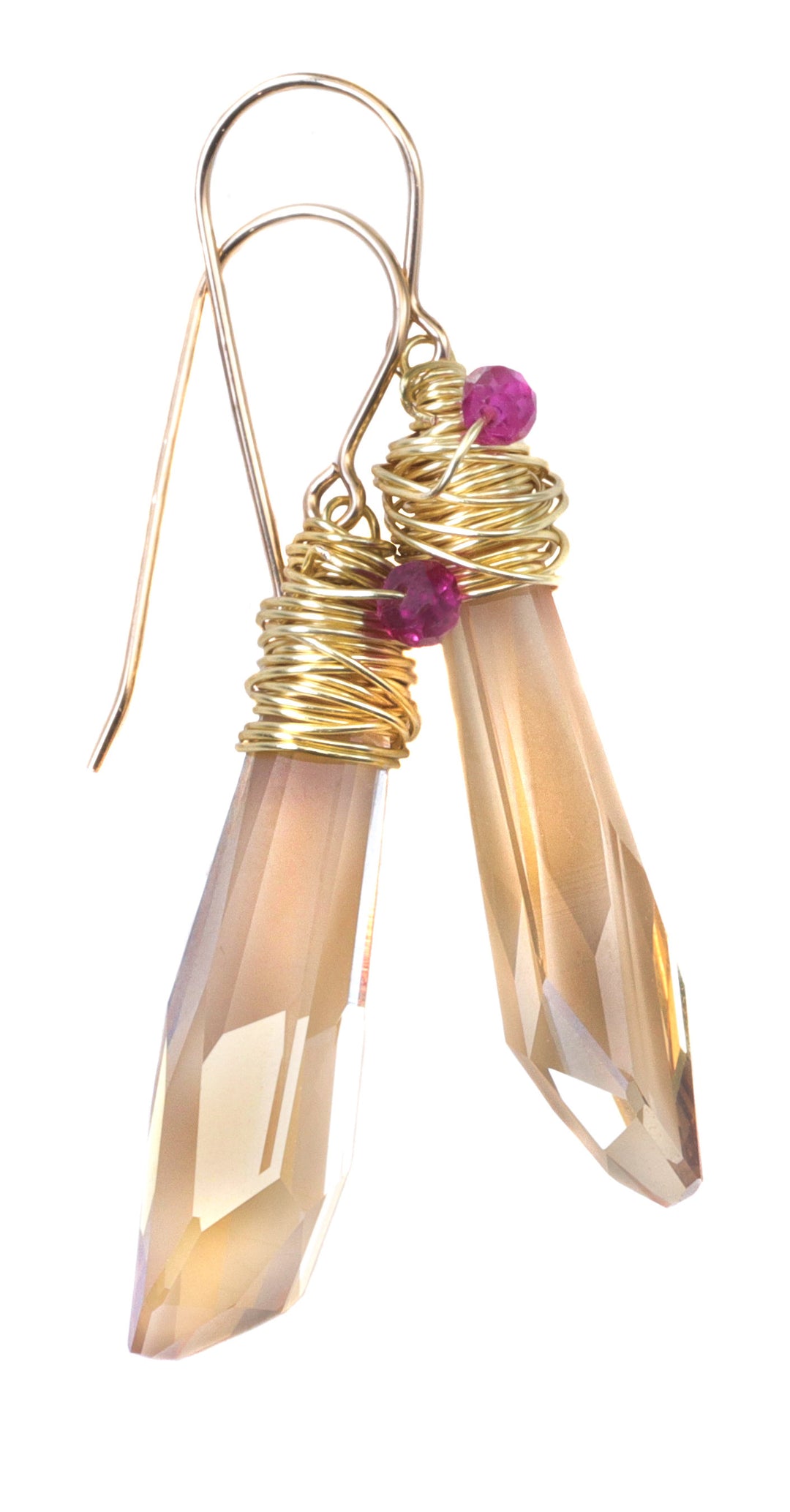 Spyglass Designs Wire Wrap Earrings created with Imperial Yellow Topaz Crystals from Swarovski ® 14k Solid Gold or Sterling Silver Dangle 2 