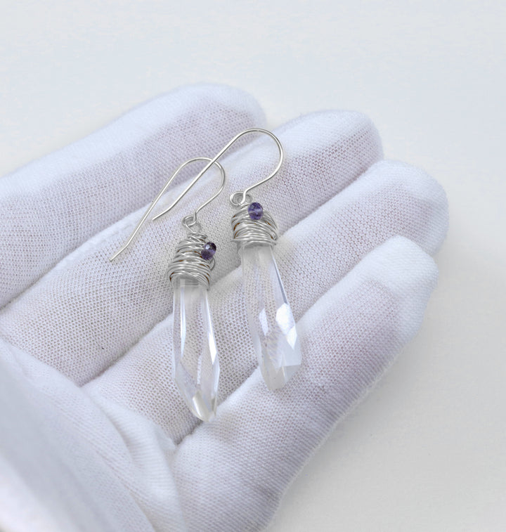 Spyglass Designs Wire Wrapped Earrings created with Clear Crystals from Swarovski ® 14k Solid Gold or Sterling Silver Dangles 2 Inch