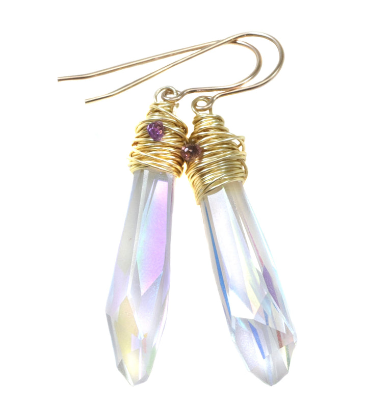 Spyglass Designs Wire Wrapped Earrings created with Clear AB Crystals from Swarovski ® 14k Solid Gold or Sterling Silver Dangles 2 Inch