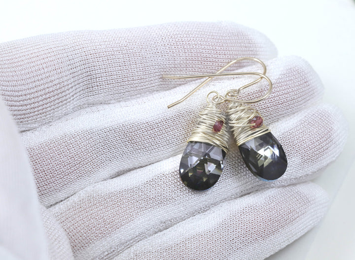 Spyglass Designs Wire Wrapped Earrings created with Silvery Black Crystals from Swarovski ® 14k Solid Gold or Sterling Silver Dangles 
