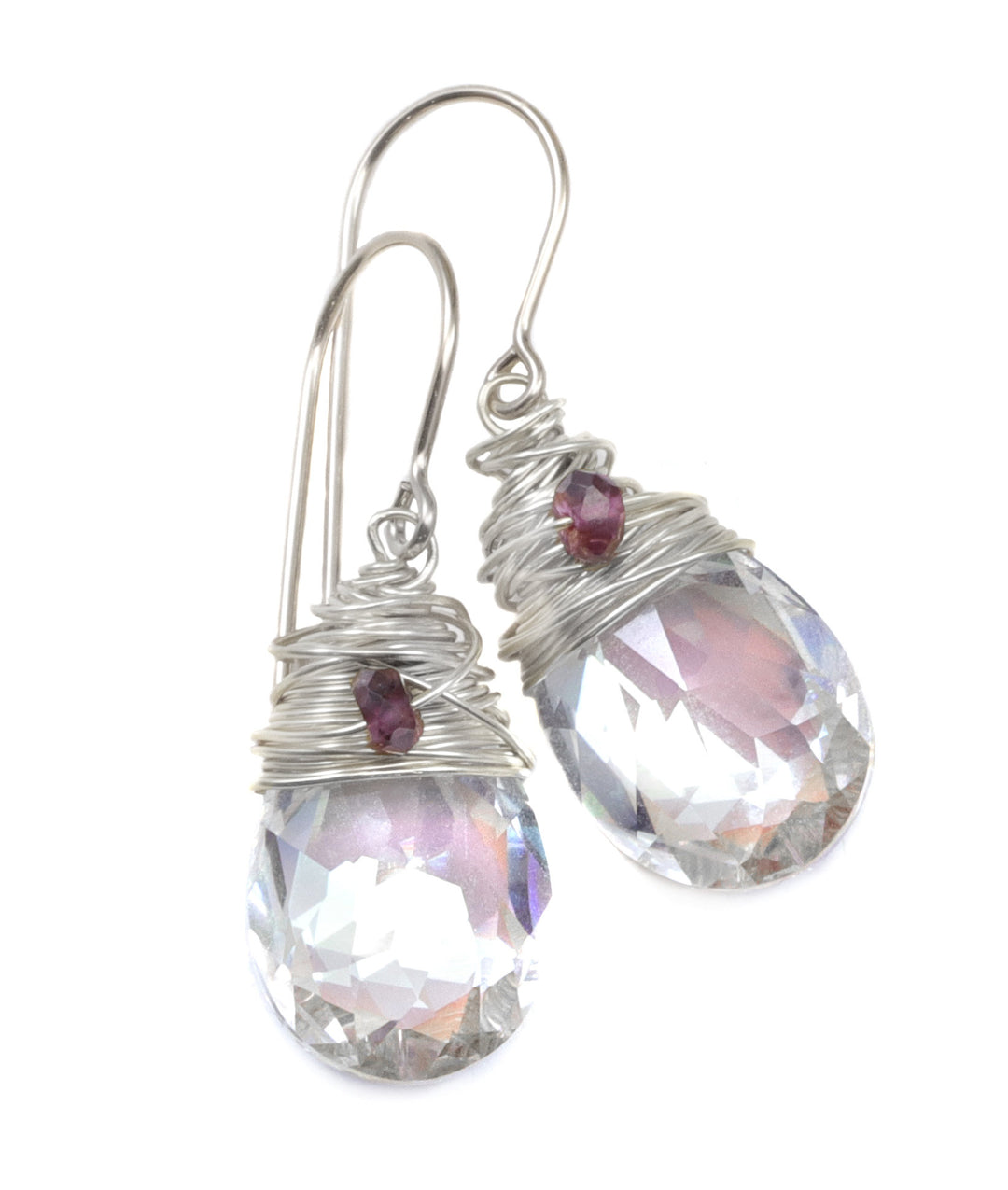 Spyglass Designs Wire Wrapped Earrings created with Clear Shimmery Crystals from Swarovski ® 14k Solid Gold or Sterling Silver Dangles