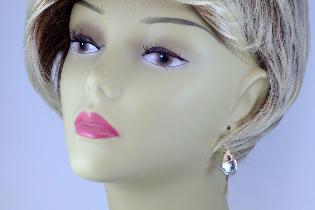 Spyglass Designs Wire Wrapped Earrings created with Clear Shimmery Crystals from Swarovski ® 14k Solid Gold or Sterling Silver Dangles