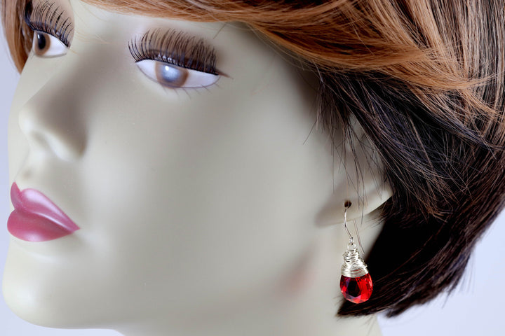 Spyglass Designs Wire Wrapped Earrings created with Ruby Red  Crystals from Swarovski ® 14k Solid Gold or Sterling Silver Dangles