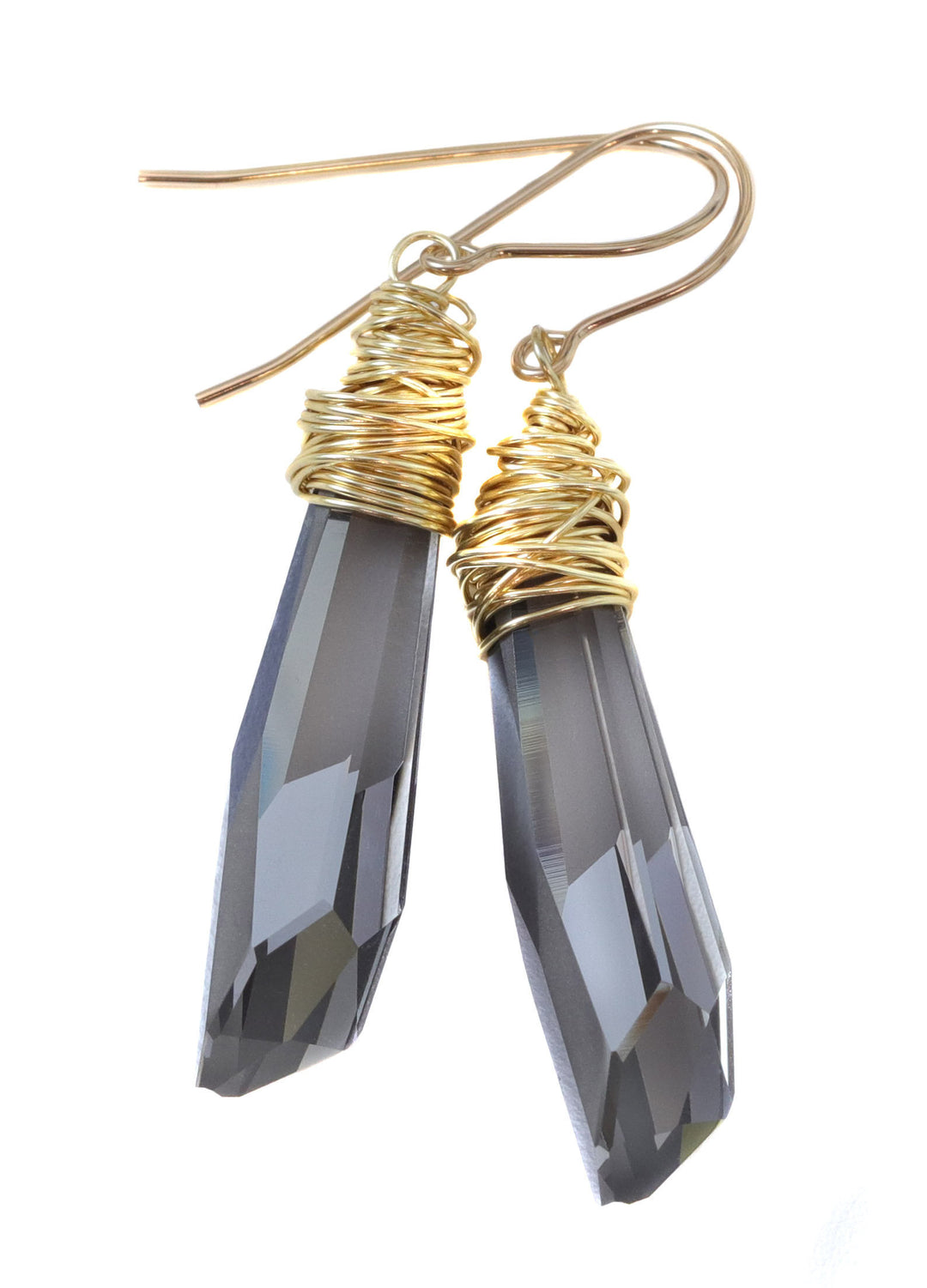 Spyglass Designs Wire Wrap Earrings created with Silvery Black Crystals from Swarovski ® 14k Solid Gold or Sterling Silver Dangle Drops 2 in