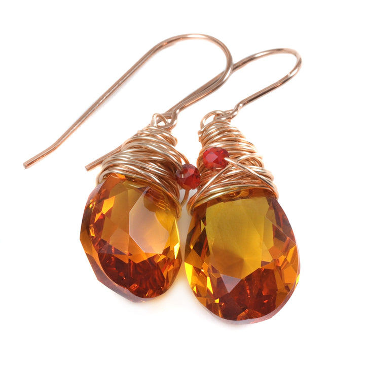 Spyglass Designs Wire Wrapped Earrings created with Dark Yellow Citrine  Crystal from Swarovski ® 14k Solid Gold or Sterling Silver Dangles