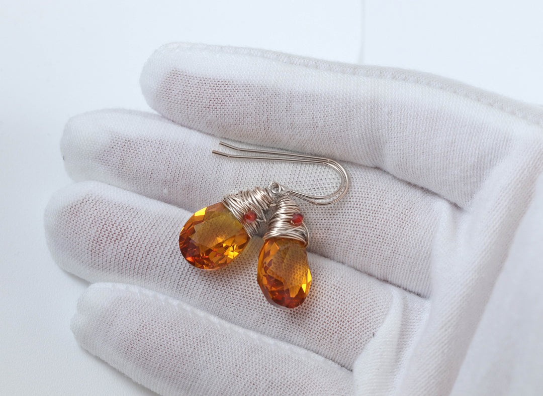 Spyglass Designs Wire Wrapped Earrings created with Dark Yellow Citrine  Crystal from Swarovski ® 14k Solid Gold or Sterling Silver Dangles