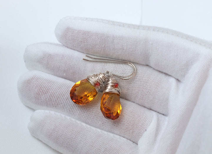 Spyglass Designs Wire Wrapped Earrings created with Dark Yellow Citrine  Crystal from Swarovski ® 14k Solid Gold or Sterling Silver Dangles