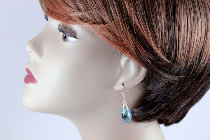 Spyglass Designs Wire Wrap Earrings created with Aqua Aquamarine Blue Crystals from Swarovski ® 14k Solid Gold or Sterling Silver Lg Dangles