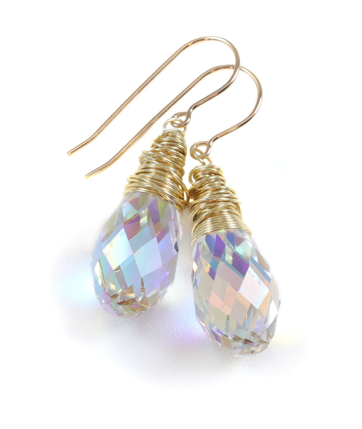 Spyglass Designs Wire Wrap Earrings created with Clear AB Crystals from Swarovski ® 14k Solid Gold or Sterling Silver Lg Briolette Dangles