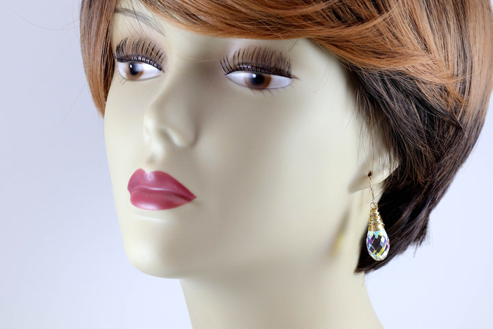 Spyglass Designs Wire Wrap Earrings created with Clear AB Crystals from Swarovski ® 14k Solid Gold or Sterling Silver Lg Briolette Dangles