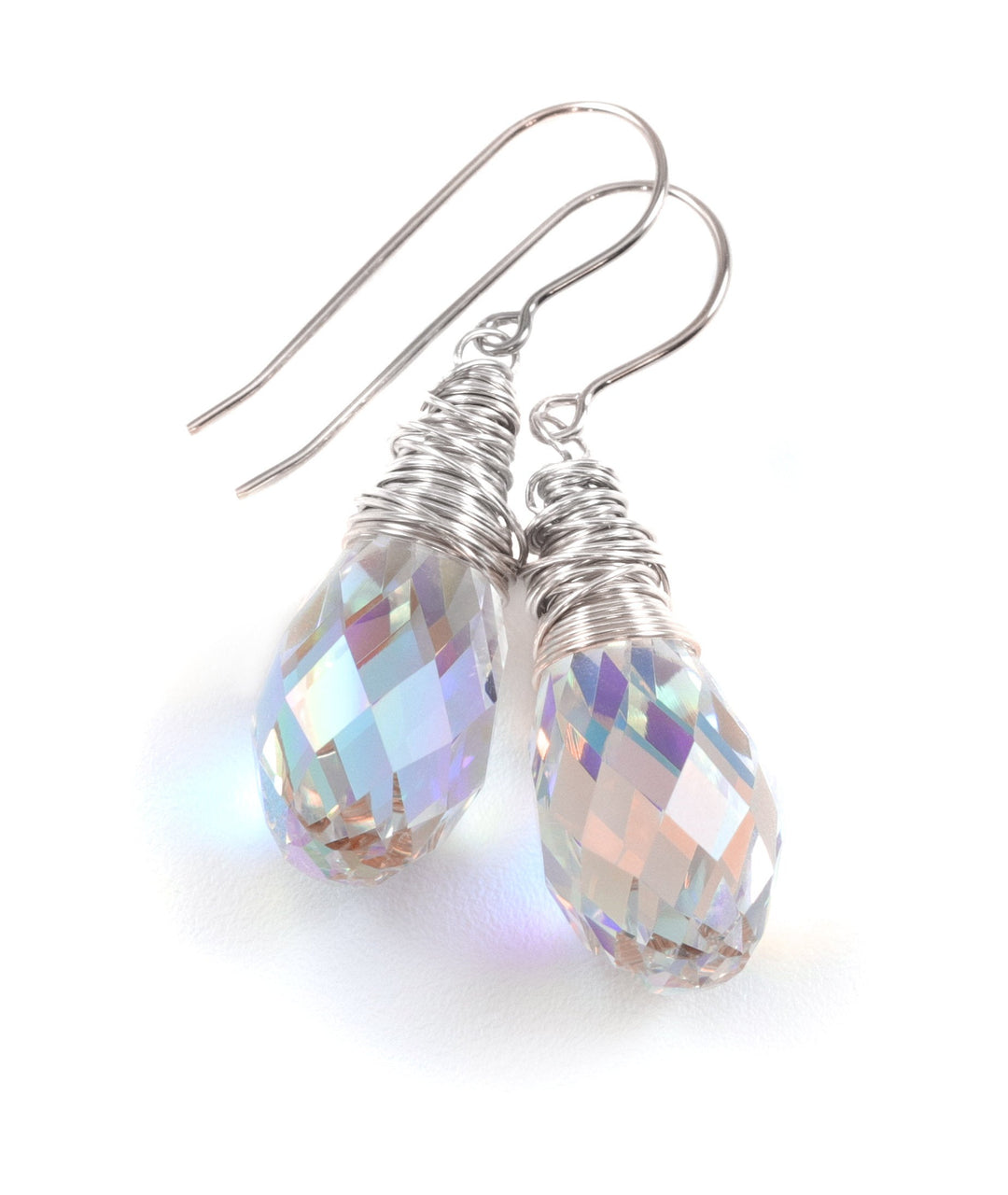 Spyglass Designs Wire Wrap Earrings created with Clear AB Crystals from Swarovski ® 14k Solid Gold or Sterling Silver Lg Briolette Dangles