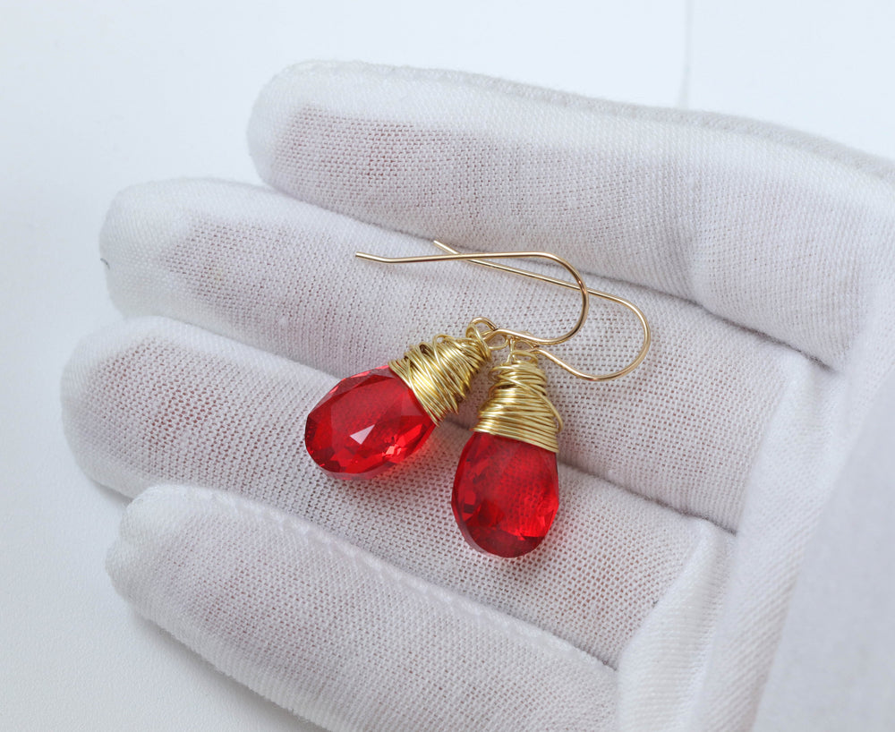 Spyglass Designs Wire Wrapped Earrings created with Ruby Red  Crystals from Swarovski ® 14k Solid Gold or Sterling Silver Dangles