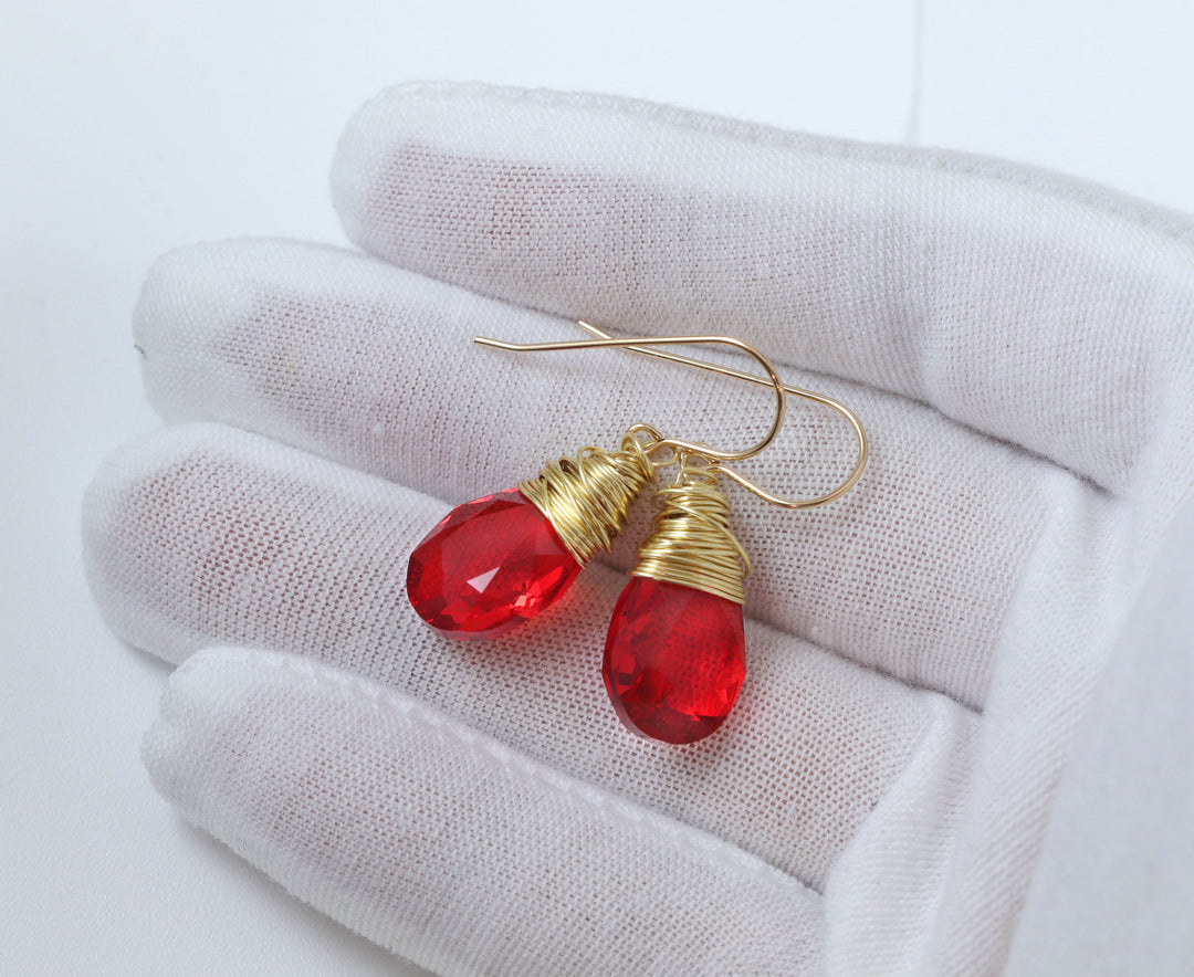 Spyglass Designs Wire Wrapped Earrings created with Ruby Red  Crystals from Swarovski ® 14k Solid Gold or Sterling Silver Dangles
