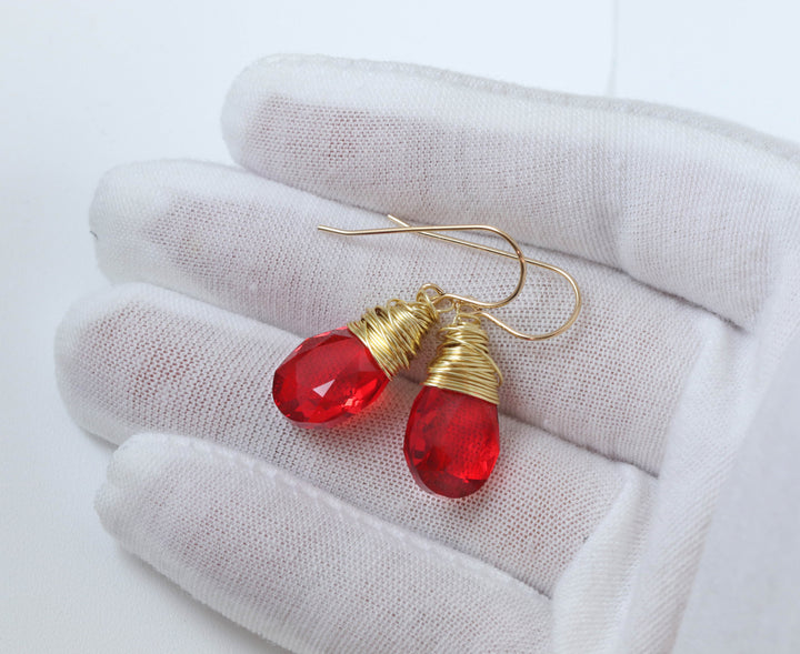 Spyglass Designs Wire Wrapped Earrings created with Ruby Red  Crystals from Swarovski ® 14k Solid Gold or Sterling Silver Dangles