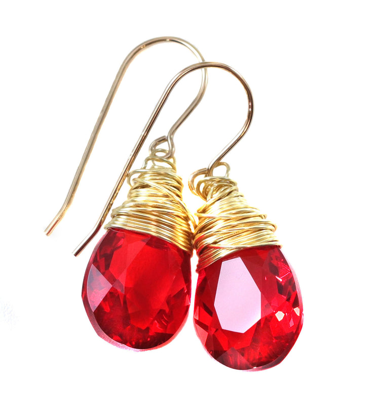 Spyglass Designs Wire Wrapped Earrings created with Ruby Red  Crystals from Swarovski ® 14k Solid Gold or Sterling Silver Dangles