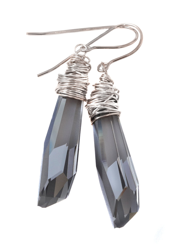 Spyglass Designs Wire Wrap Earrings created with Silvery Black Crystals from Swarovski ® 14k Solid Gold or Sterling Silver Dangle Drops 2 in