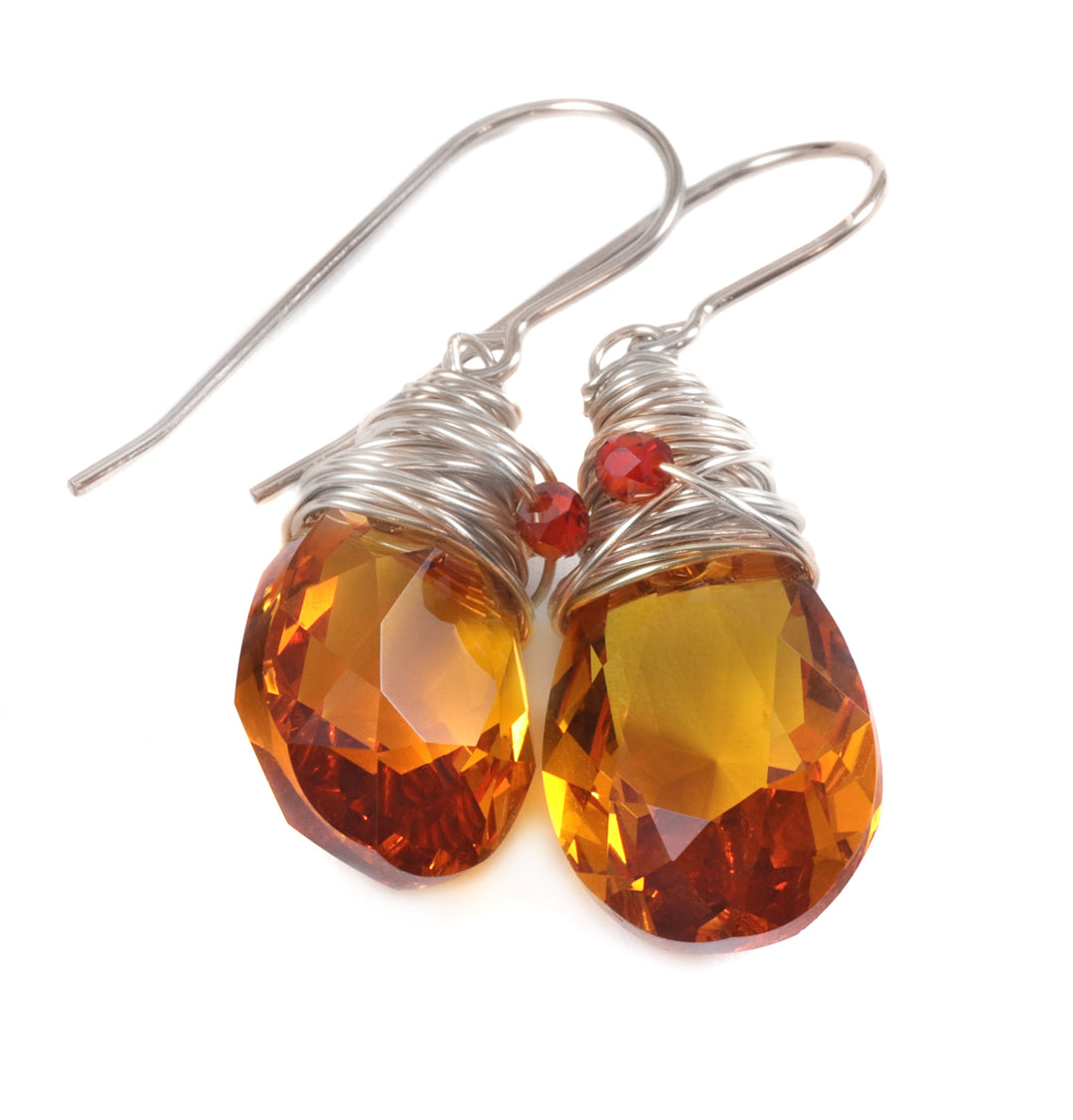 Spyglass Designs Wire Wrapped Earrings created with Dark Yellow Citrine  Crystal from Swarovski ® 14k Solid Gold or Sterling Silver Dangles