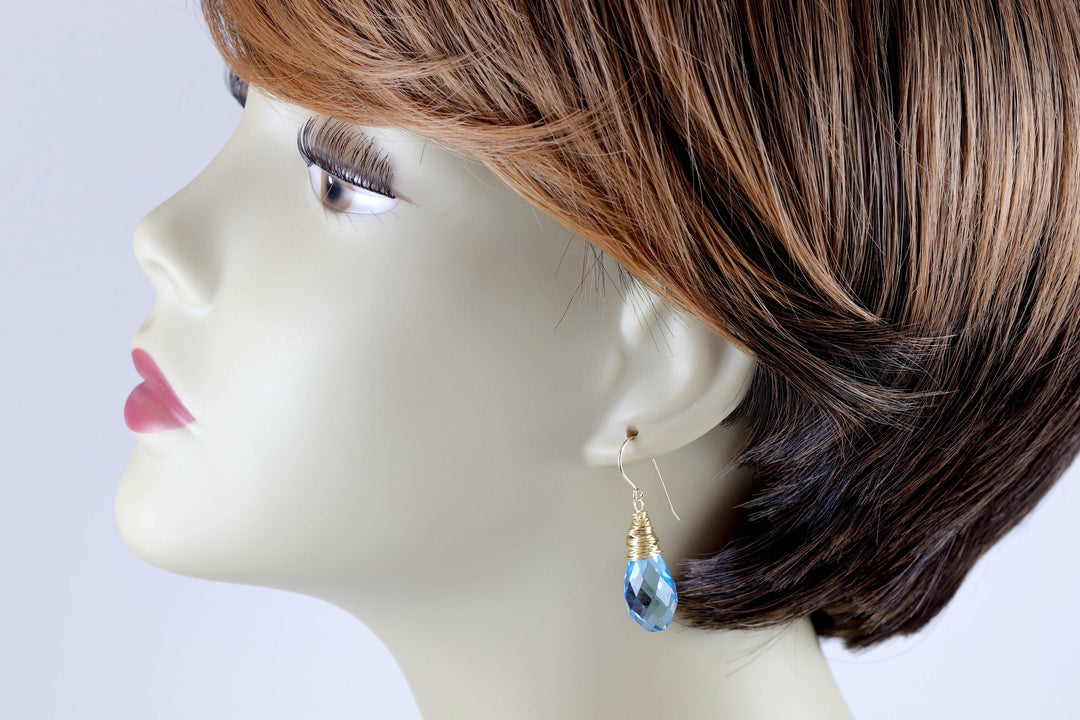 Spyglass Designs Wire Wrap Earrings created with Aqua Aquamarine Blue Crystals from Swarovski ® 14k Solid Gold or Sterling Silver Lg Dangles