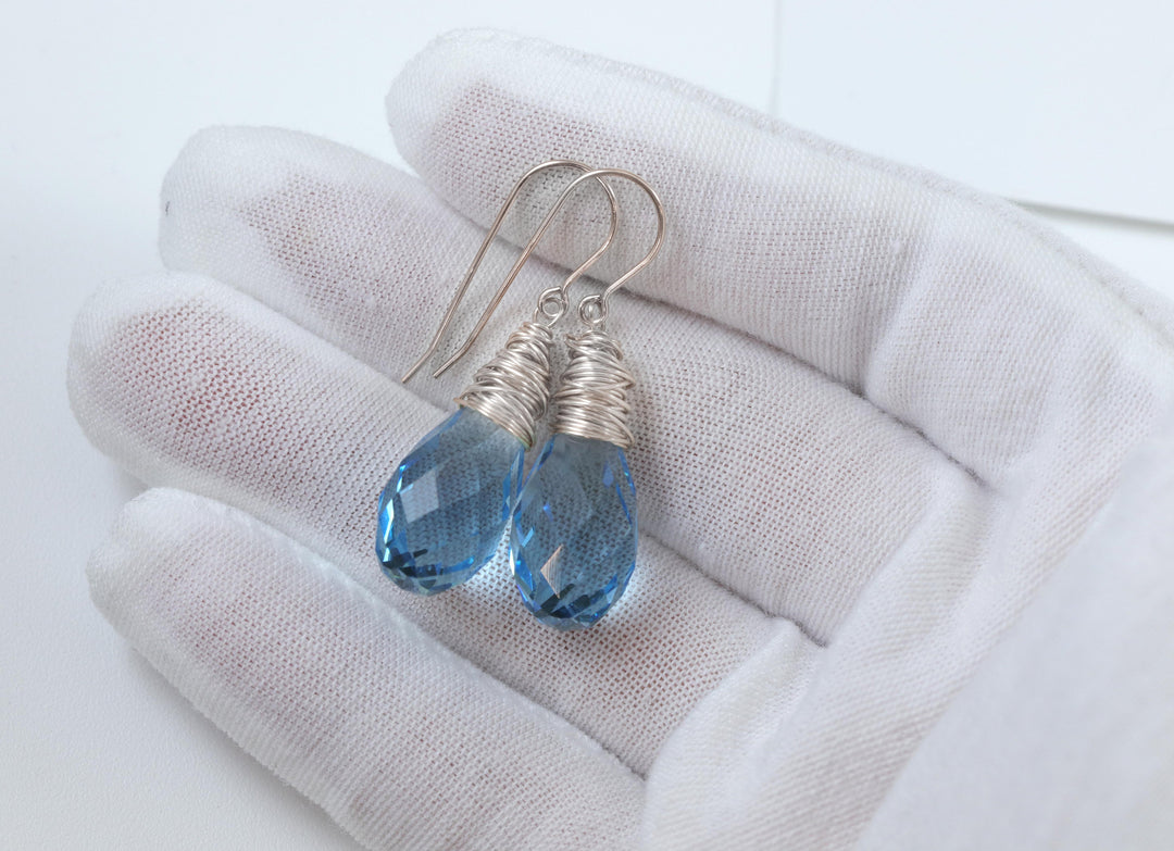 Spyglass Designs Wire Wrap Earrings created with Aqua Aquamarine Blue Crystals from Swarovski ® 14k Solid Gold or Sterling Silver Lg Dangles