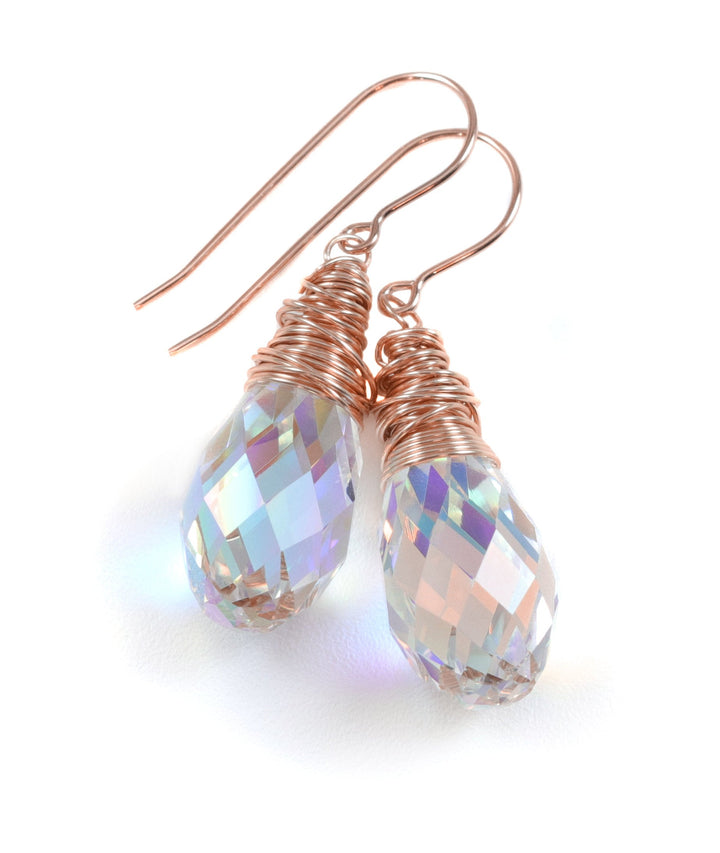 Spyglass Designs Wire Wrap Earrings created with Clear AB Crystals from Swarovski ® 14k Solid Gold or Sterling Silver Lg Briolette Dangles