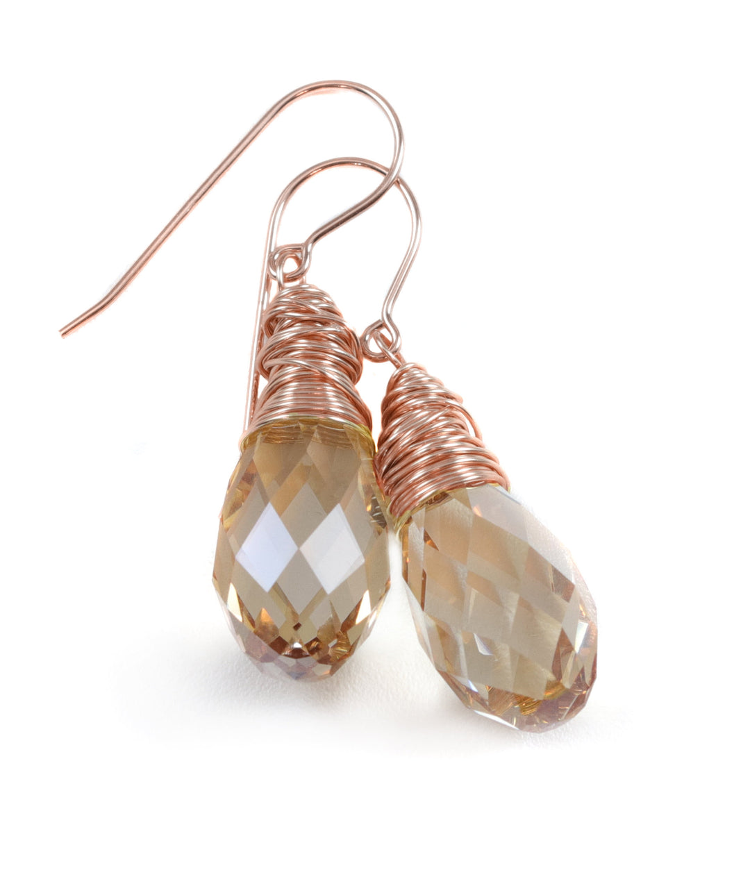 Spyglass Designs Wire Wrap Earrings created w/ Imperial Topaz Crystals from Swarovski ® 14k Solid Gold or Sterling Silver Lg Briolette Drop